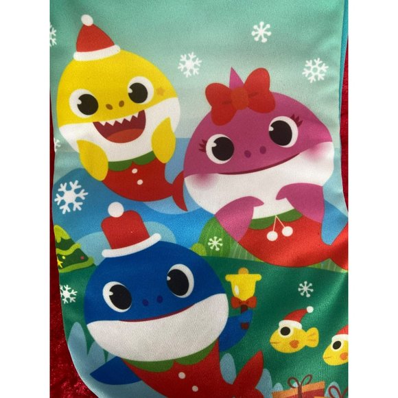 Baby Shark Christmas Stocking White Fuzzy‎ Top New 14 inch - Picture 4 of 5